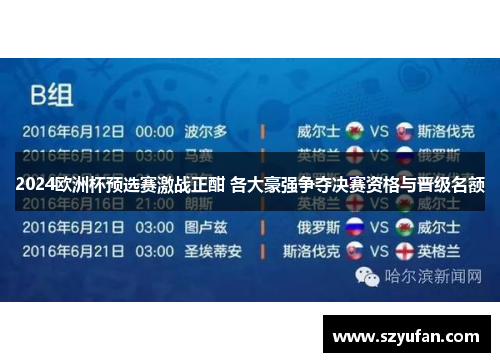 2024欧洲杯预选赛激战正酣 各大豪强争夺决赛资格与晋级名额